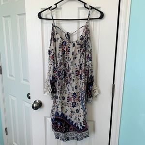 Altar'd State White Blue Floral Cold Shoulder‎ Dress Women's Size XS